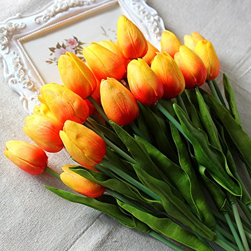 Richera 10 Stück Real Touch Latex Künstliche Tulpe-Blumen für Hochzeits -Blumenstrauß und Haus-Dekor Gartendekoration , Simulation Real Touch Bunte Tulpe für Valentinstag Geburtstag Weihnachtsgeschenk (Orange) - 3