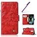 Produktbild HMTECH LG K10 2017 Hülle Vintage Einfarbige Ledertasche Blumen Prägung Flip Standfunktion Karten Slot Magnetverschluß Brieftasche Schalen für LG K10 2017,Vintage Pure PU:Red