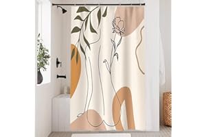 Uiiooazy Tenda Doccia Antimuffa, Tenda da Doccia 120x200cm Arancia Boho Chic Astratta Foglie Verde Salvia Tende da Bagno Tessuto Lavabile Impermeabile Poliestere Tende per Vasca da Bagno con 8 Anelli