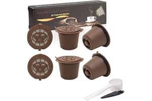 i Cafilas Capsule per Caffè Ricaricabili per Nespresso capsule Filtro, 6 Tazze +2 Cucchiaio di Plastica +2 Spazzola (marrone, 6)