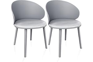LEWE Pack de 2 Sillas de Comedor, Silla de Conferencia, Respaldo Curvado, Asiento Tapizado con Vellón Holandés, Silla con Reposabrazos, Respaldo Impermeable, Sillas de Cocina, Plásticos - [Gris]