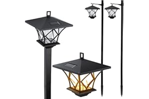 LUMILED 2 x lampa solarna do ogrodu, lampa solarna z ostrzem do wbijania w ziemię, lampa solarna LED do użytku na zewnątrz, ciepła biel, 3000 K, 150 cm, oświetlenie ścieżek, dekoracja ogrodowa, styl