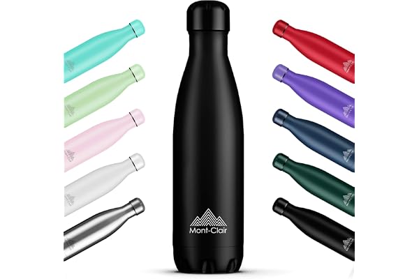 Mont-Clair l'O Gourde isotherme - Bouteille isotherme sans BPA - Gourde inox 1L, 24h froid & 12h chaud - Bouteille d'eau en acier - 1L, Noir