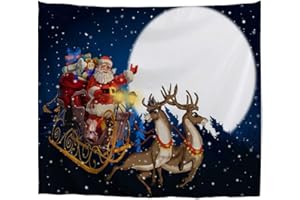 izielad Tapisserie de Noël Noël Père Noël Traîneaux en Luge Tissu Tenture Murale 203x153cm 80"x60"