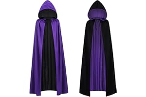 maxToonrain Mantella reversibile nera e viola per adulti e bambini, mantello di Natale per Halloween, per cosplay, per la Giornata mondiale del libro (140 cm, con cappuccio)