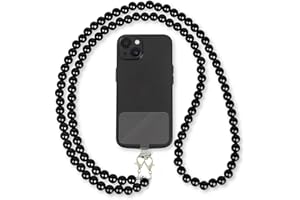 Xuigort Handykette Perlen Universal zum Umhängen, Inkl Patch, Handykette Perlen Handyband Handy Umhängeband, Das Handyband zum Umhängen Ist Kompatibel(Acryl, Schwarz)