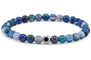 Lameybrt Natürlicher Achat Böses Auge Armband für Herren, Schutzarmband