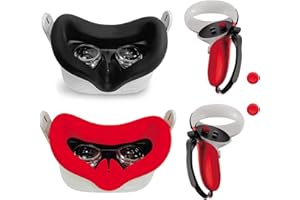 OOAVR VR Controller Grips & Pads Set for Oculus Quest 2 - 2Pcs Silicone Face Pad, Thumbstick Covers (Red/4pcs Set)