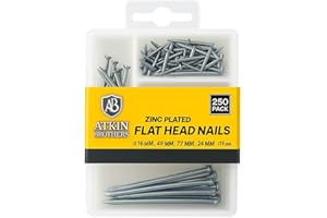 ATKIN BROTHERS Flat Head Nails Zinc Plated Assorted Flat Head Nails Wood Hanging Picture Silver Hardware Fencing Wood Workig DIY and Craft Round Flat Head Home Iron Nails 250 Nails (1 Pack)