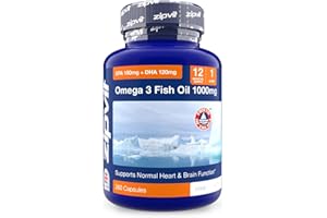 ZIPVIT Omega 3 Fish Oil 1000mg, 360 Softgel Capsules. 12 Months Supply. EPA 180mg DHA 120mg. Supports Heart, Brain Function and Eye Health.
