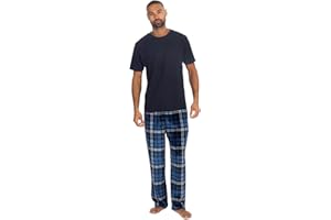 Style It Up Mens Short Sleeve Pyjama Set Cotton Top Brushed Fleece Bottoms PJ Loungewear/Nightwear