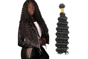 Zeslaerr 34 pulgada Unprocessed Deep Wave Cabello Humano Extensions Double Weft 1B Natural Black Human Hair Bundle Soft and Silky Remy Hair Extension Minimal Tangle For Women