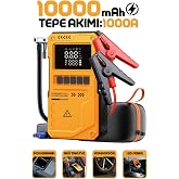 Jump Starter Auhma Ak&uuml; Takviye Cihazı 10.000 mAh 4'&uuml; 1 Arada Powerbank &Ccedil;antalı Hava Kompres&ouml;r&uuml; Sarı