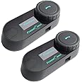 FreedConn TCOM-SC Motorcycle Helmet Bluetooth Intercom Headset Communication Systems Kit, for 2 or 3 Riders, LCD Screen/FM Radio/Mobile phone/MP3/GPS Connective/Range 800m / Handsfree (2 Pack)