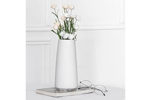 HUBUISH Vase en céramique – Vase à fleurs de style minimaliste pour table moderne, étagère, décoration d'intérieur, pour cheminée, chambre à coucher, cuisine, salon, centre de table, bureau (blanc uni, super