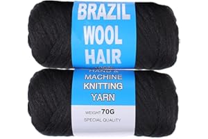 Mscat Lot de 2 rouleaux de fil de laine brésilienne naturelle noire pour cheveux, tressage, tresses, torsadées, tresses sénégalaises, tresses géantes, tresses, tresses, tresses, 70 g/rouleau (1B#)