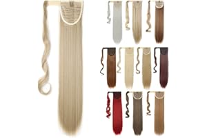 Silk-co Ponytail Hair Extension One Piece Clip in on Pony Tail Synthetic Straight Hairpieces 23inch Blond&Bleach Blond