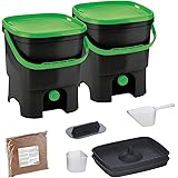 Skaza Bokashi Organko Set (2 x 16 Liter) - Küche und Garten Bio Mülleimer - 2 stück recyceltem Kunststoff Komposteimer Starte