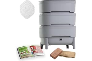 MOUTTA WORMcube Gris Design & Compact I Vermicompostador 3 bandejas I Kit Completo I Filtro de Parada de ahogamiento de lombriz