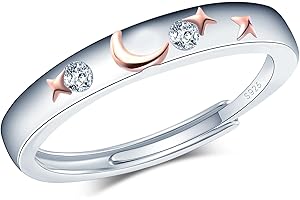 CPSLOVE Elegante Damen Silber Verstellbare Ringe 925 Sterling Silber Mädchen Kreativer Stern-Mond Zirkon Ring Offener Ring Paar Eheringe Verlobungsringe