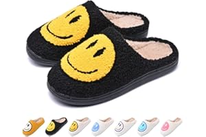 NiRhE Comfy Smiley Face Cozy Plüsch Warm Slide on House Slipper mit Memory Foam Home Slip-on Pelz Hausschuhe Cushioned Indoor Outdoor Clog Slipper für Frauen Männer Mädchen Jungen,I-44/45EU