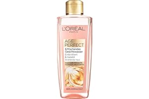 ‎L'OREAL PARIS L'Oréal Paris Erfrischendes Gesichtswasser für Frauen: befreit die Haut von Verschmutzungen und bereitet sie optimal auf die Pflege vor mit Provitamin B5 und Magnesium, Age Perfect, 1x 200ml
