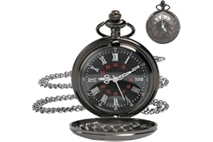 OFFCUP Montre Gousset Vintage, Montre de Poche Vintage Homme Montre Gousset Rétro à Quartz avec Chaîn, Ancienne à Chiffres Romains Mode Montre en Alliage Cadeau Anniversaire pour Homme