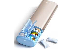 Vaydeer Pilulier hebdomadaire 7 jours 2 fois par jour en métal de grande capacité pour suppléments, pilules, vitamines et médicaments (champagne)