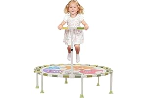 NUKDEY Kid Trampoline 40'' Foldable Noise-Free Trampoline Jumping with Anti-slip Mat and Safety Adjustable Handrail Fitness Exercise Bungee Rebounder Happy Jumping Indoor,Outdoor,Garden Use for Boys Girls 3+