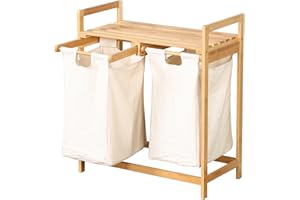 KARAT - Panier à linge en bambou - Bac à linge chambre Salle de bain - Collecteur de linge sale - Trieur en bois avec bac à linge - Tri-linge écologique - Dakota - 33P x 64L x 73H cm
