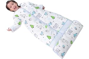 Chilsuessy Winter 3.5 Tog Kinder Schlafsack mit abnehmbaren Ärmeln Super Warm Babyschlafsack für Jungen und Mädchen von 1 bis 10 Jahre alt, Wald Blau, XL (130-150 cm)