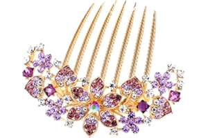 Lurrose Peineta de aleación para el pelo con cristales y flores de estrás, para novias, damas de honor (morado)