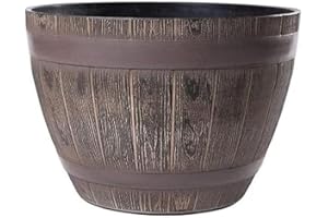 Jinfa 1 Macetero Grandes Exterior de plástico Efecto Madera | Color Roble | Diseño Media Barrica | Ø 38 cm