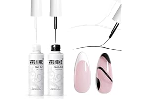 Vishine Vernis Semi-Permanent, Blanc et Noir gel liner nail, UV Gel Vernis à Ongles pour la peinture au trait, Kit de manucure salon de conception d'ongles 8ml