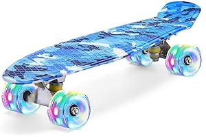 ERNAN 22 inch Skateboards for Kids,Cruiser Skateboard,Skateboards for Kids Teens Adults & Beginners, PU LED Flashing Wheels with All-in-One Skate T-Tool