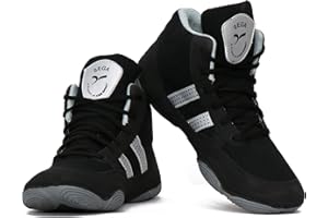 4 WITH QUIVE QUIVE Ring Wrestling Shoes, High Top Pro Wrestling & Boxing Shoes, Light Blue & Black, Boxing Boots for Men, Women & Children Unisex Combat Training Boots