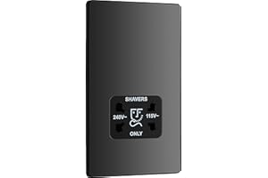 BRITISH GENERAL BG Electrical Dual Voltage Shaver Plug Socket, Electric Toothbrush Charger Socket for Bathrooms, Screwless Front Plate, Round Edges, Evolve, 2-Pin, Black Chrome, 115V / 240V, PCDBC20B