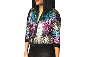 GirlzWalk ® Women’s Ladies Glitter Sequin Bomber Top Biker Festival Clubbing Party Club Jacket