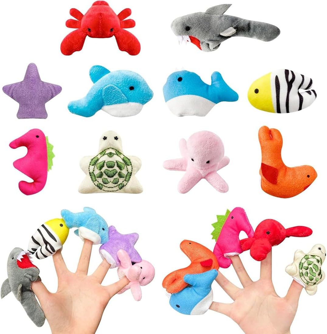 ZEPIQOR 10 Pcs marionetas de mano para niños, Suave Marioneta Dedo Animales Muñecos Dedo, Juguetes Bebe Regalo para Fiesta Cumpleaños Niños Bautizo Fiesta Bebé（animales marinos）
