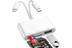 VECBMN Lecteur Carte SD iPhone, 3 en 1 Lightning to SD Card Reader, Adaptateur iPhone Carte SD, Adaptateur Carte SD iPhone, A-daptateur Lightning vers USB, A-daptateur S-D i-Phone