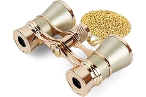 Aroncent Jumelles d'opéra 3 x 25 - Mini jumelles de théâtre vintage - Jumelles compactes dorées avec chaîne pour adultes et enfants - Pour concert musical