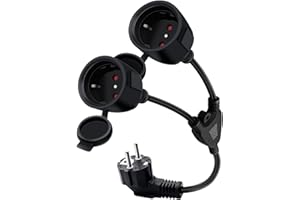 HuaLiSiJi Schuko Podwójne gniazdo Przedłużacz elektryczny Podwójny 16A /250V Schuko H05VV-F 3x1,5mm² do domu, biura (40 cm)