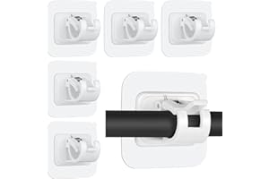 Ysimple 6 Pcs Self Adhesive Curtain Rod Bracket, Towel Rod Drapery Hook Holder, Curtain Pole Wall Brackets Fixing Rod Holder for Kitchen Bathroom, Fixing Rod Holder for Home Bathroom Kitchen（White）