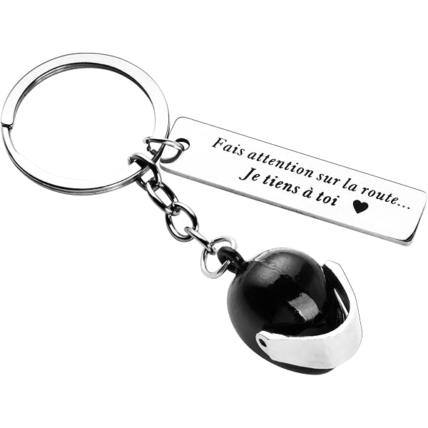 Porte-clés Moto Chrome - Design Casque De Moto - Acier Inoxydable - Idée Cadeau Homme - 7.5x3cm