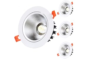 POCKETMAN LED Downlight Cob Recessed Ceiling Light Angle Adustable Cob Cabinet Directional Retrofit Kit Spot Lights White,Driver Included,Non-Dimmable(4 Pack) (Natural White(4000k-4500K), 10 W)