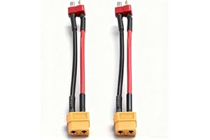 Alomejor 2 Cables Adaptadores XT60 a T de 14 AWG con Cable de 10 cm para Cargador RC (Enchufe T Macho a XT60 Hembra)