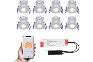 HOFTRONIC Milano - 8er Mini LED Einbaustrahler 12V Edelstahl - Smart Home - WiFi + Bluetooth - IP65 Wasserdicht Dimmbar - 2700K Warmweiß - Google Home, Amazon Alexa & Siri - für Terrassendach & Bad