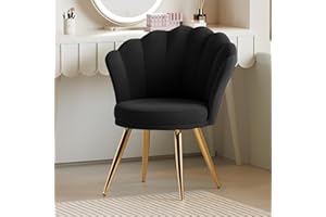 Aivermeil Velvet Accent Chair with Gold Metal Legs •Vanity Chair for Makeup Room •Upholstered Guest Chair for Living Room •Side for Bedroom •Black