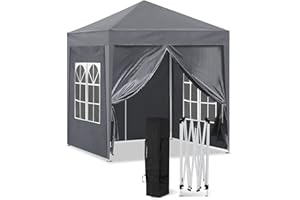 CLIPOP Tonnelle de Jardin imperméable 2 x 2 m avec 4 Panneaux latéraux et Sac de Transport, tonnelle Robuste pour Mariage, Camping, Plage,Tissu Oxford, Argenté
