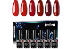 Beautilux UV Nail Polish Red, 6 Colours, 10 ml, Soak Off Dark Red Gel Nail Polish Set for Home Manicure, Nail Art, Manicure (Red Series)
